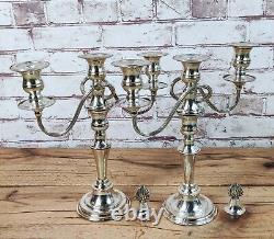 Pair Vintage 3 Light Silver Plated Convertible Christmas Candlesticks candelabra