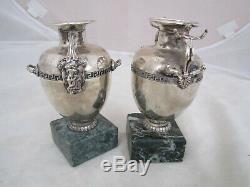 Pair Vintage. 925 Sterling Silver Miniature Vases Figural Greek Key Motif NR