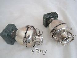 Pair Vintage. 925 Sterling Silver Miniature Vases Figural Greek Key Motif NR