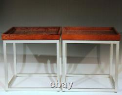Pair Vintage Aluminum Walnut Mid Century Modern MCM Side Tray Tables