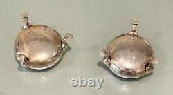 Pair Vintage Antique England Sterling Silver Cobalt Insert Salt Sellar Spoons