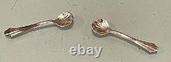 Pair Vintage Antique England Sterling Silver Cobalt Insert Salt Sellar Spoons
