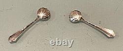 Pair Vintage Antique England Sterling Silver Cobalt Insert Salt Sellar Spoons