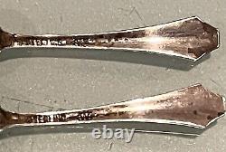 Pair Vintage Antique England Sterling Silver Cobalt Insert Salt Sellar Spoons