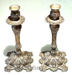 Pair Vintage Antique Silver Plate Judaica Candlestick Candelabra Candle Holders