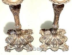 Pair Vintage Antique Silver Plate Judaica Candlestick Candelabra Candle Holders