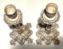 Pair Vintage Antique Silver Plate Judaica Candlestick Candelabra Candle Holders