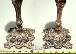 Pair Vintage Antique Silver Plate Judaica Candlestick Candelabra Candle Holders