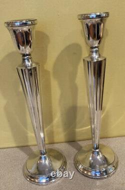 Pair Vintage Antique Sterling Silver Tall Candlesticks Candle Holders 11