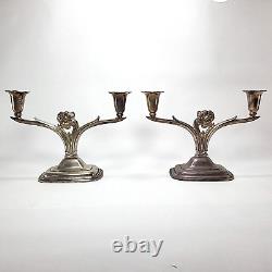 Pair Vintage Candle Holders 1847 Rodgers Bros Silver Plated (Unpolished) VTG 50s