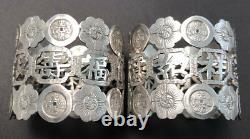 Pair Vintage Early 20th Century Chinese Silver Napkin Rings