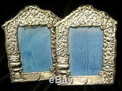 Pair Vintage Estate Ornate Hallmarked English Sterling Silver Photo Frames