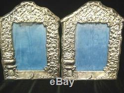 Pair Vintage Estate Ornate Hallmarked English Sterling Silver Photo Frames