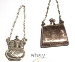 Pair Vintage Etched Sterling Silver Opening Purse Necklace Pendant. 8 x 2 Long