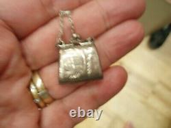 Pair Vintage Etched Sterling Silver Opening Purse Necklace Pendant. 8 x 2 Long
