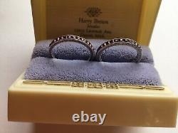 Pair Vintage Eternity Etched Bands 935 Silver Square Red Stones