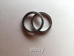 Pair Vintage Eternity Etched Bands 935 Silver Square Red Stones