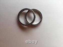 Pair Vintage Eternity Etched Bands 935 Silver Square Red Stones