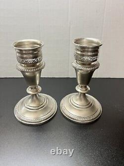 Pair Vintage Fisher Silversmith Sterling Silver Candle Sticks Holders # 831