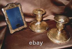 Pair Vintage Fisher Sterling Silver Candle Sticks Holders # 806 and Bobeches