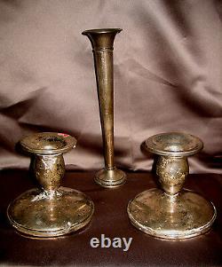 Pair Vintage Fisher Sterling Silver Candle Sticks Holders # 806 and Bobeches