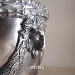 Pair Vintage Goat's Head Urn Table Lamps Silver Plate Neoclassical French Empire