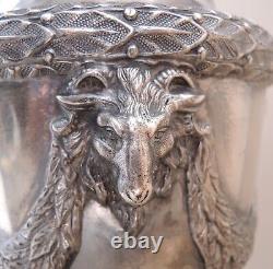 Pair Vintage Goat's Head Urn Table Lamps Silver Plate Neoclassical French Empire