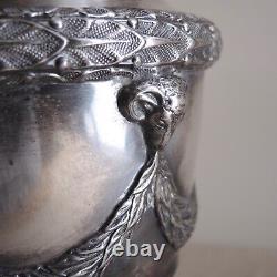 Pair Vintage Goat's Head Urn Table Lamps Silver Plate Neoclassical French Empire