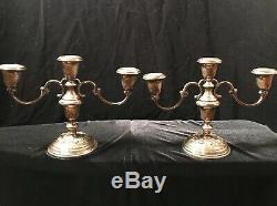 Pair Vintage Gorham Buttercup Sterling Silver Weighted 3 Arm Candelabras #998