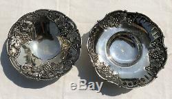 Pair Vintage Greek Sterling Silver Bowls with Repousse Grape Design 268g not Scrap