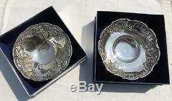 Pair Vintage Greek Sterling Silver Bowls with Repousse Grape Design 268g not Scrap