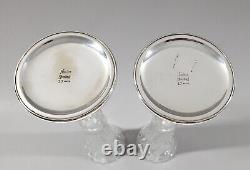 Pair Vintage Hawkes Sterling Silver Cut Crystal Glass Fluted Vase 9 1/2