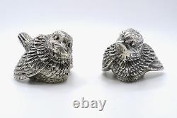 Pair Vintage Italian Sterling Silver Birds Sparrows Figurines Marked