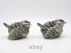 Pair Vintage Italian Sterling Silver Birds Sparrows Figurines Marked