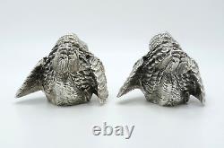 Pair Vintage Italian Sterling Silver Birds Sparrows Figurines Marked