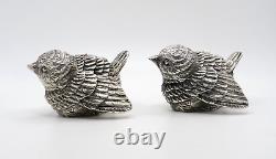 Pair Vintage Italian Sterling Silver Birds Sparrows Figurines Marked