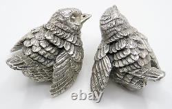 Pair Vintage Italian Sterling Silver Birds Sparrows Figurines Marked