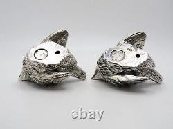 Pair Vintage Italian Sterling Silver Birds Sparrows Figurines Marked