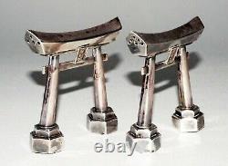 Pair Vintage Japanese Silver Gate Motif Salt & Pepper Shakers (MaH)