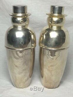 Pair Vintage Late 20th Century Silver Plated Snowmen Cocktail Bar Drinks Shakers