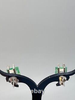 Pair Vintage MCM Modernist Brushed Sterling Silver Green Spinel Studs Earrings