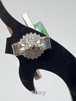 Pair Vintage MCM Modernist Brushed Sterling Silver Green Spinel Studs Earrings