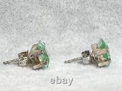 Pair Vintage MCM Modernist Brushed Sterling Silver Green Spinel Studs Earrings