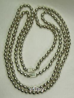 Pair Vintage Mexican Sterling Silver Necklaces 7mm Beads 30/33 Inches 151 Grams