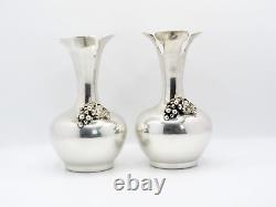 Pair Vintage Mid 20th Century Indonesian Yogya Solid Silver Flower Vases Marked
