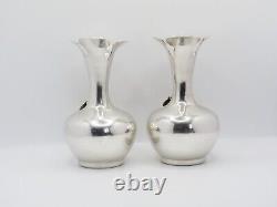 Pair Vintage Mid 20th Century Indonesian Yogya Solid Silver Flower Vases Marked