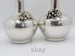 Pair Vintage Mid 20th Century Indonesian Yogya Solid Silver Flower Vases Marked