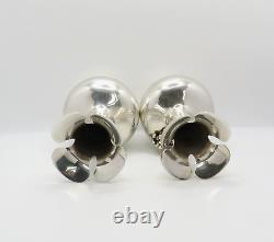 Pair Vintage Mid 20th Century Indonesian Yogya Solid Silver Flower Vases Marked