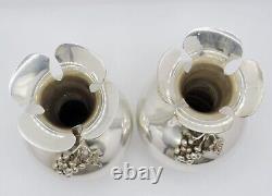 Pair Vintage Mid 20th Century Indonesian Yogya Solid Silver Flower Vases Marked