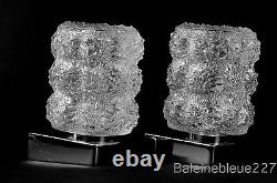 Pair Vintage Mid Century 60´s Glass & Chrome Wall Lamps Ice Sconces Design